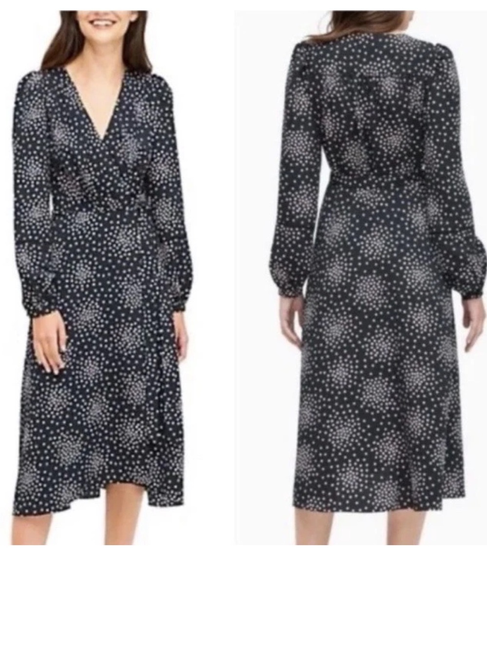 Kate Spade New York Confetti Polka Dot Midi Wrap Dress Long Sleeve Black Size 4
